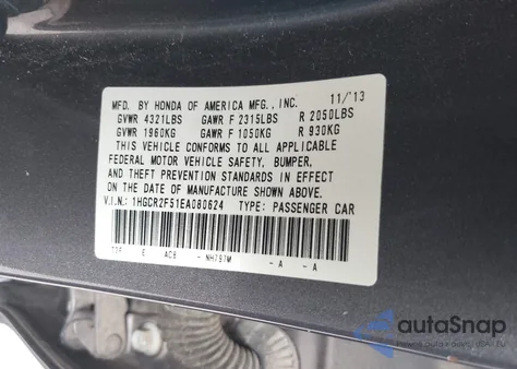 2014 Honda Accord Sport z USA, uszkodzony, nr VIN 1HGCR2F51EA080624